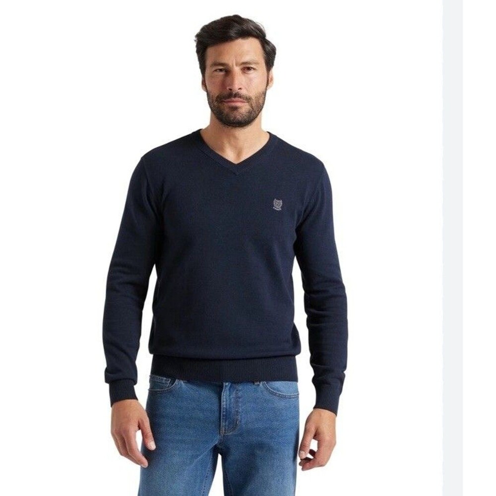 Chaps Mens Large Navy Blue 100% Cotton V Neck Knit Sweater NWT Classic